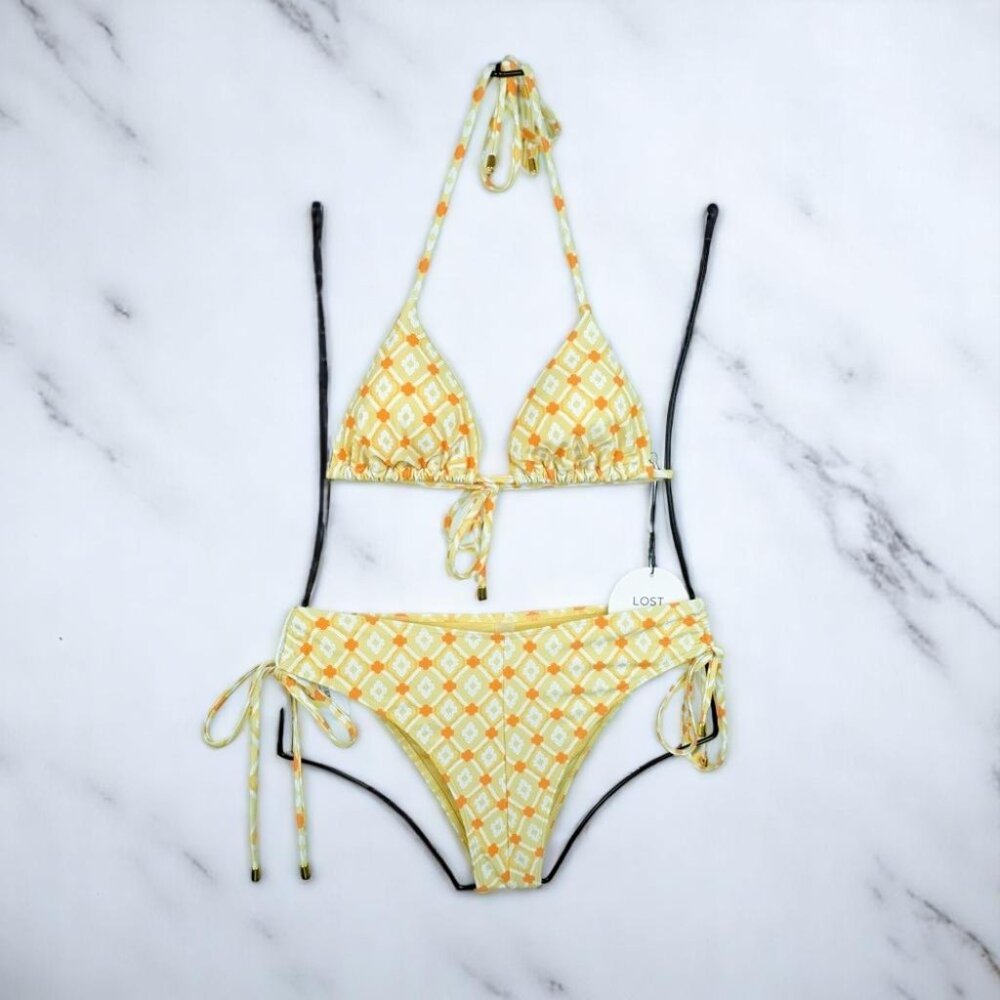 NWT Lost and Wander Santorini Sun Triangle Bikini Set Yellow Orange Swimsuit - Picture 2 of 8